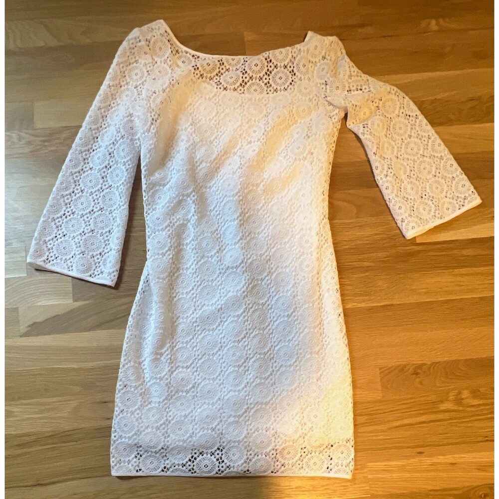 Lilly Pulitzer Women’s White Lace Shift Dress Scoop Neck 3/4 Sleeve Lined S